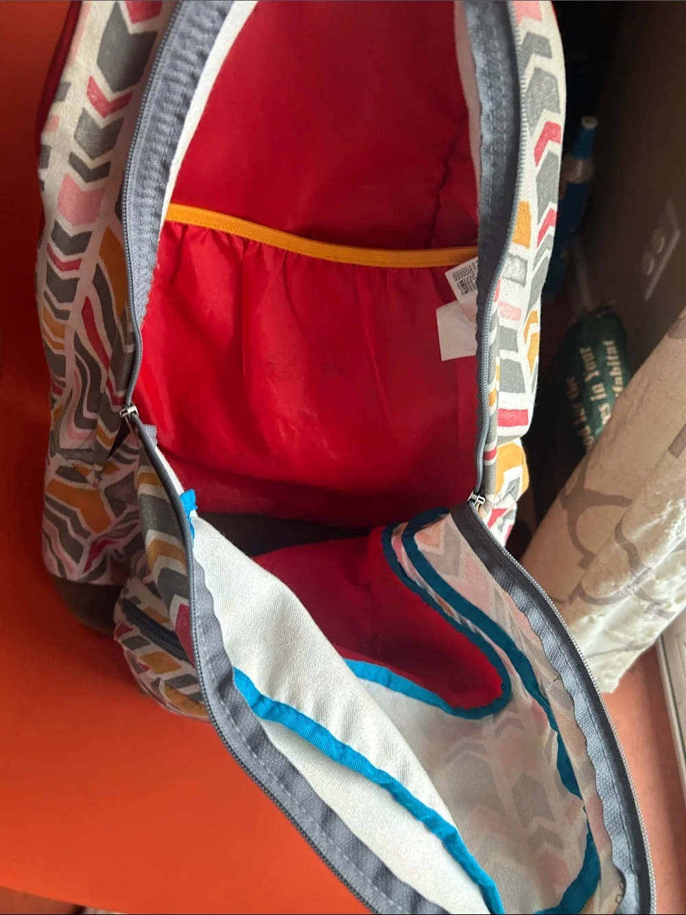 Jansport Chevron Pattern Backpack in Pink, Gray & Yellow